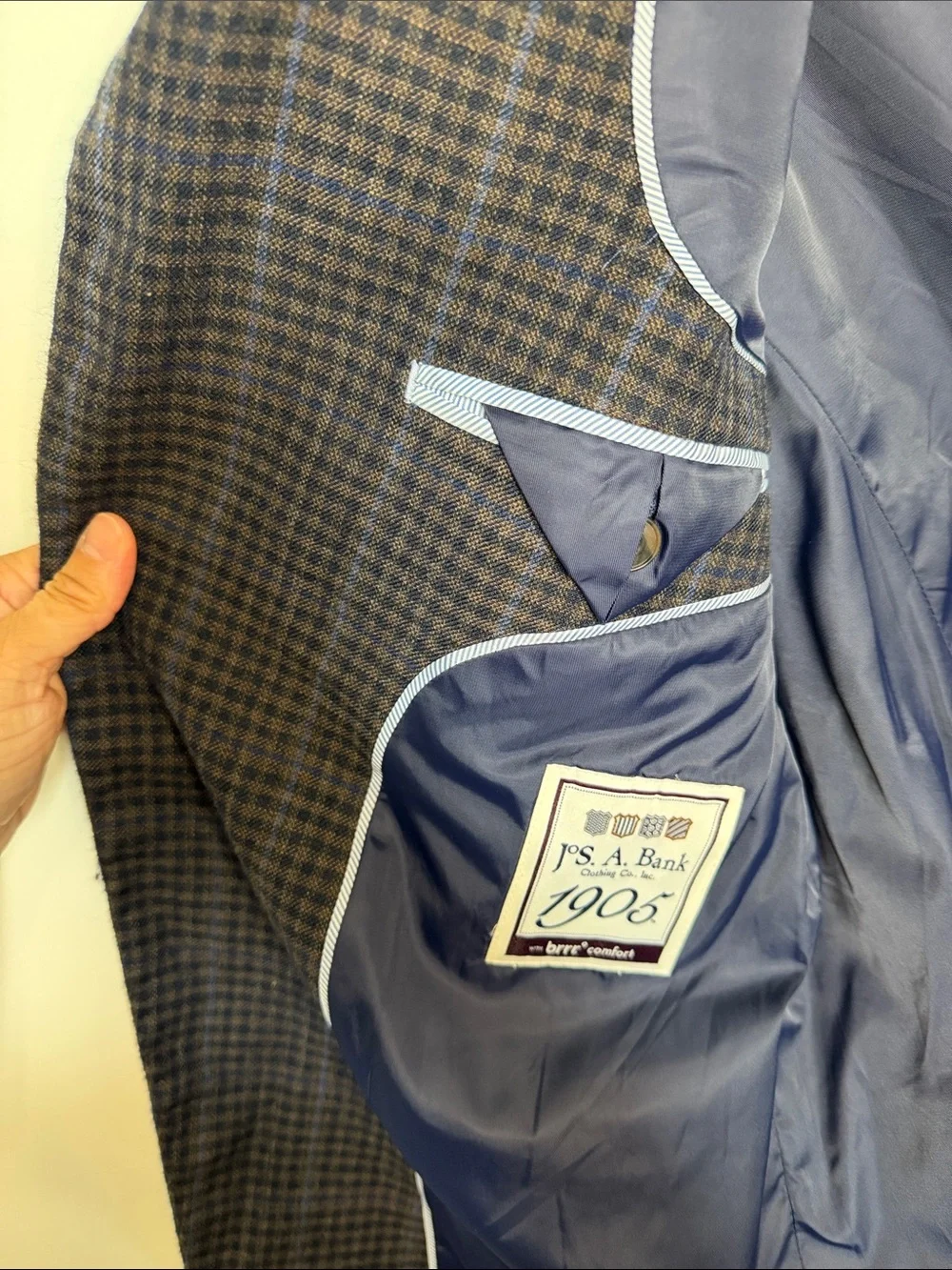 Men's Grey Blue Plaid Two-Button Blazer
